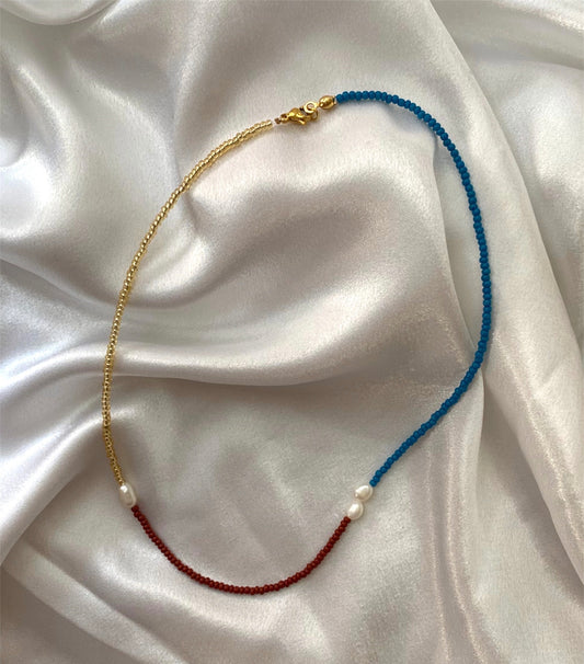 Lala Necklace Gold-Red-Blue