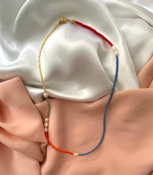 Lalala Pearl Necklace Gold-Sage-Orange-Blue-Red