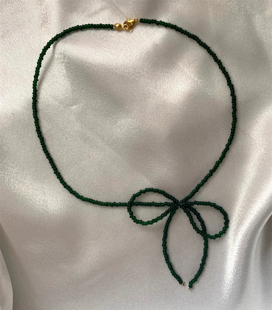 Big Bow Necklace Forest Green